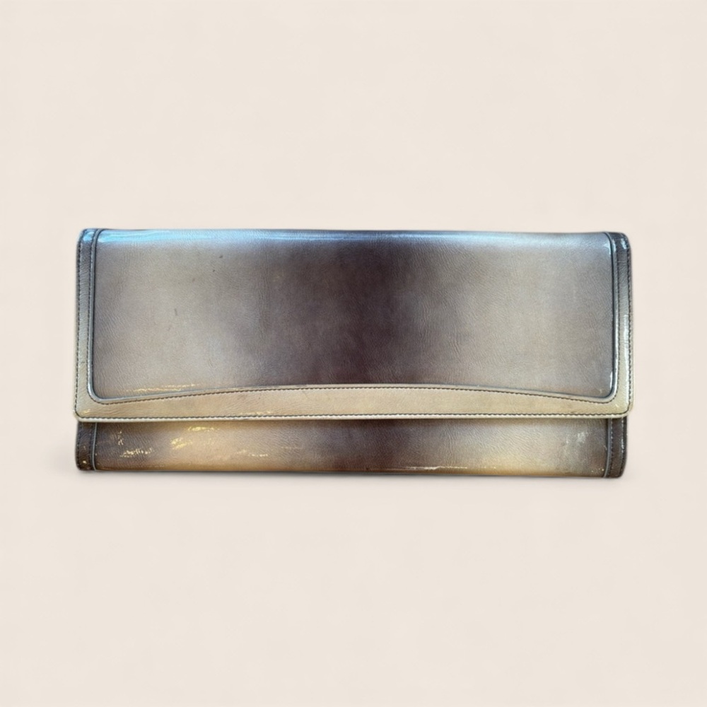 TUSK Luxury Gray Gradient Leather Convertible Wristlet Clutch Ombre